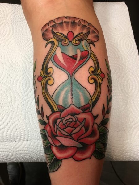 hourglass and rose