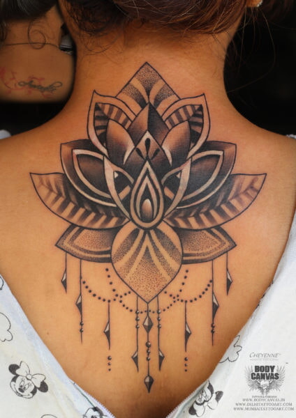 best mandala lotus tattoo for women on back